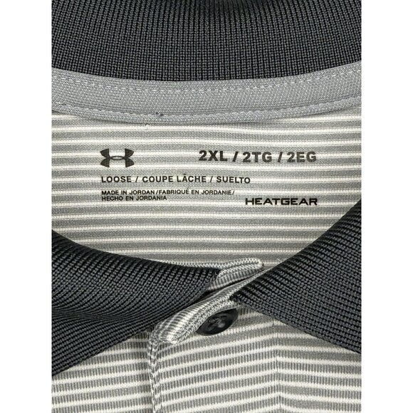 Under Armour HeatGear Polo Shirt Mens 2XL Gray Striped Loose Fit Golf - Picture 3 of 8